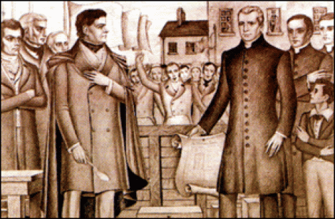 The laying of the foundation stone to the O'Connell Schools by Daniel O'Connell  in the presence of Blessed Edmund Rice.