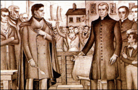The laying of the foundation stone to the O'Connell Schools by Daniel O'Connell in the presence of Blessed Edmund Rice.